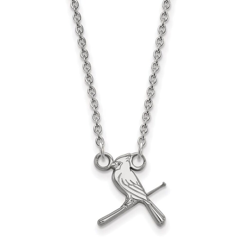 Sterling Silver MLB St. Louis Cardinals Small Bird/Bat Necklace, 18 In